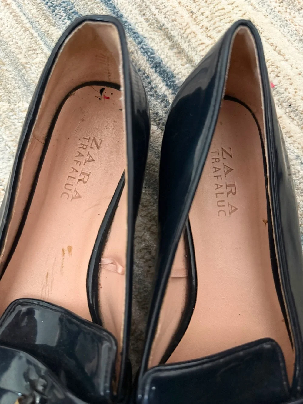Zara Black Patent Pointed Tassel Loafers
